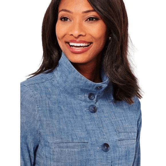 Talbots Twill Jacket Chambray Chore Coat Women's SP Petite Blue Denim Button Up - Picture 4 of 11